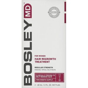 BOSLEY Hair Regrowth Treatment, Раствор с миноксидилом 2% для восстановления роста волос у женщин, с пипеткой, 2x60ml