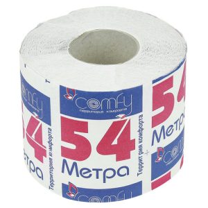Туалетная бумага 1-слойная "54 метра" 54м, облагороженная макулатура, белый, Comfy