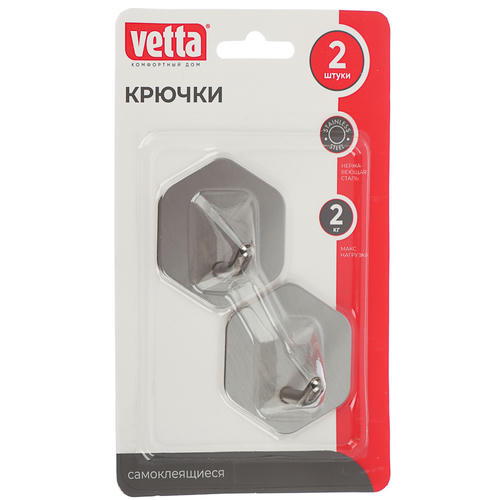 VETTA Крючки самоклеящиеся, 2шт, 4,5x4,5см, нерж.сталь 201 3 дизайна — изображение 2