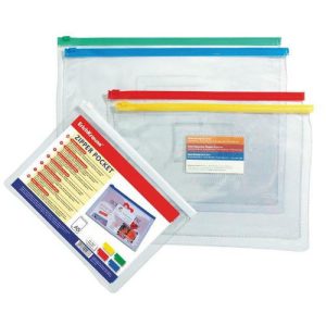 Папка-конверт на ZIP-молнии А4, 140 мкм, ErichKrause PVC Zip Pocket, прозрачная, до 100 листов, микс - 12 шт.