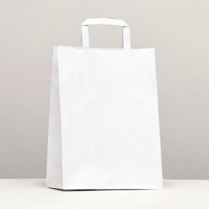 Пакет крафт без печати, белый, плоская ручка 22 х 12 х 29 см - 20 шт.